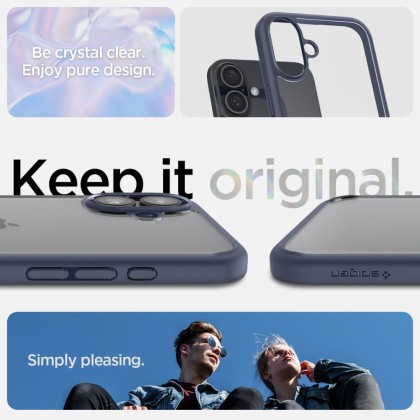 Удароустойчив твърд кейс за iPhone 16 от Spigen Ultra Hybrid - Navy Blue