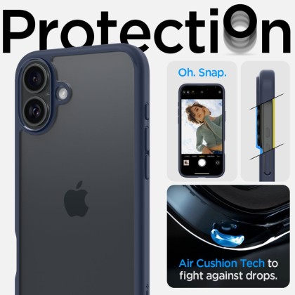 Удароустойчив твърд кейс за iPhone 16 от Spigen Ultra Hybrid - Navy Blue