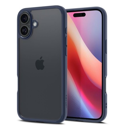 Удароустойчив твърд кейс за iPhone 16 от Spigen Ultra Hybrid - Navy Blue