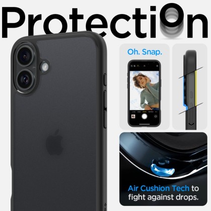 Удароустойчив твърд кейс за iPhone 16 от Spigen Ultra Hybrid - Frost Black