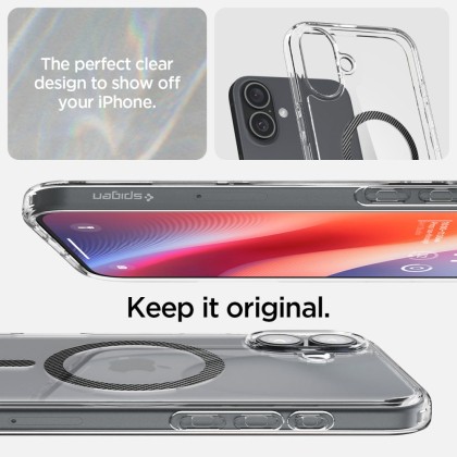 Удароустойчив кейс с MagSafe пръстен за iPhone 16 от Spigen Ultra Hybrid Mag - Carbon Fiber