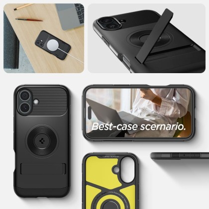 Удароустойчив кейс с MagSafe за iPhone 16 от Spigen Slim Armor Mag - Black
