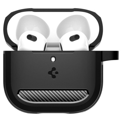 Удароустойчив силиконов калъф за Apple AirPods 4 от Spigen Rugged Armor - Черен мат