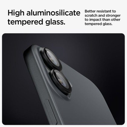 2 х Протектори за лещи на iPhone 16 / 16 Plus от Spigen Optic Pro Glas.Tr EZ FIT 2-Pack - Черен