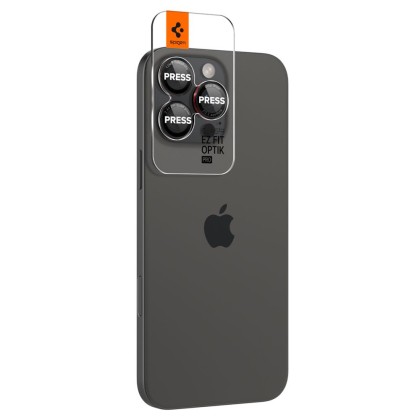 2 х Протектори за лещи на iPhone 14 Pro / Pro Max / 15 Pro / Pro Max / 16 Pro / Pro Max от Spigen Optic Pro Glas.Tr EZ FIT 2-Pack - Черен