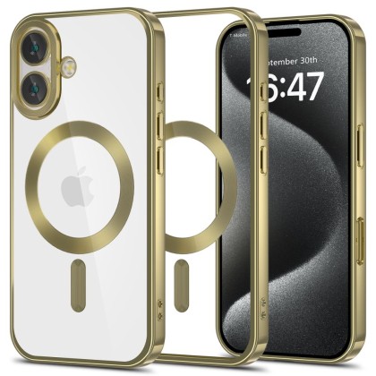 Твърд кейс с MagSafe и протектор за камерата на iPhone 16 от Tech-Protect MagFlex - Satin Gold