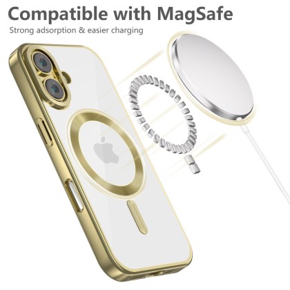 Твърд кейс с MagSafe и протектор за камерата на iPhone 16 от Tech-Protect MagFlex - Satin Gold