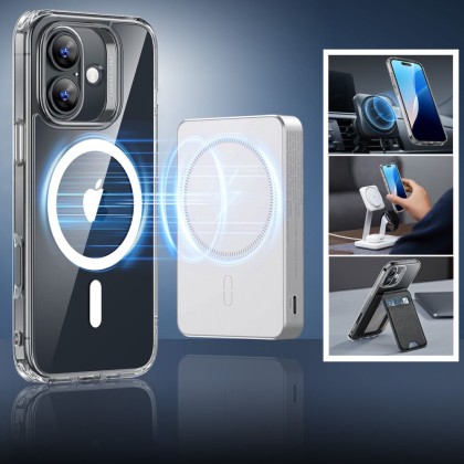 Хибриден кейс с MagSafe и закалено стъкло за iPhone 16 от ESR Classic Hybrid Halolock - Прозрачни