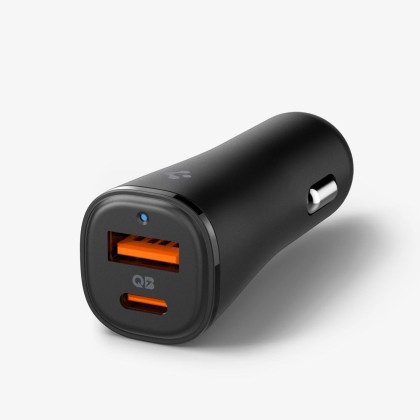 Зарядно за кола с USB-C 30W и USB-A 18W от Spigen ArcStation Essential EV482 - Черно