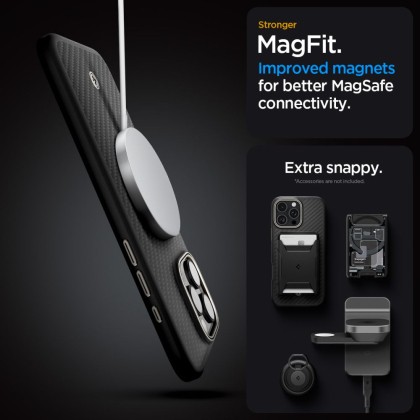 Хибриден кейс с MagSafe за iPhone 16 Pro от Spigen Enzo Aramid Mag - Black / Natural