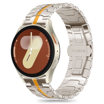 Стоманена верижка за Samsung Galaxy Watch 4/5/5 Pro/ 6/7/FE от Tech-Protect Stainless Line - Titanium/Orange