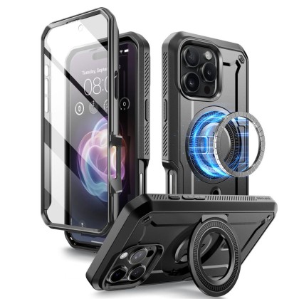 360 градусов калъф с MagSafe и стойка за iPhone 16 Pro от Supcase UB Pro Mag - Черен