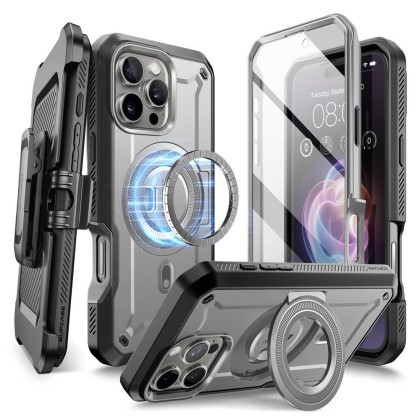 360 градусов калъф с MagSafe и стойка за iPhone 16 Pro от Supcase UB Pro Mag - Сив