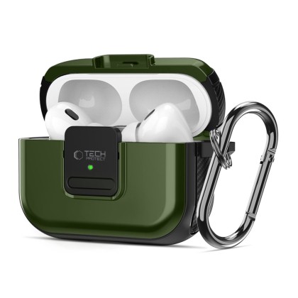 Твърд кейс за слушалки Apple AirPods Pro 1 / 2 от Tech-Protect Defender Hook MagSafe - Olive Green