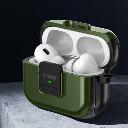 Твърд кейс за слушалки Apple AirPods Pro 1 / 2 от Tech-Protect Defender Hook MagSafe - Olive Green