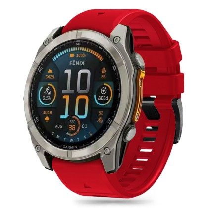 Силиконова каишка за часовник Garmin Fenix 5x / 5x Plus / 6x / 6x Pro / 7x / 8 (51mm) от Tech-Protect Silicone Line - Червен