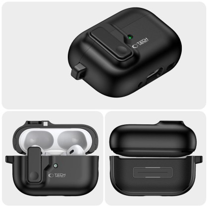 Твърд калъф с карабинер за слушалки Apple AirPods Pro 1 / 2 от Tech-Protect Slim Hook - Черен