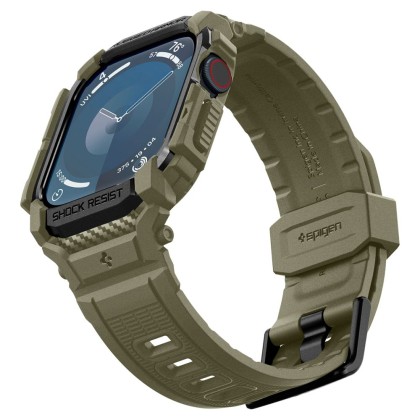 Удароустойчив кейс с каишка за Apple Watch 10 (46mm) от Spigen Rugged Armor Pro - Vintage Khaki