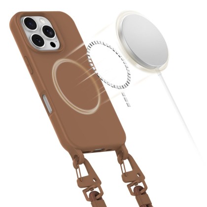 Кейс с ремък и MagSafe за iPhone 16 Pro от Tech-Protect Magnecklace - Chocolate Brown