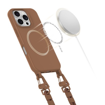 Кейс с ремък и MagSafe за iPhone 16 Pro от Tech-Protect Magnecklace - Chocolate Brown