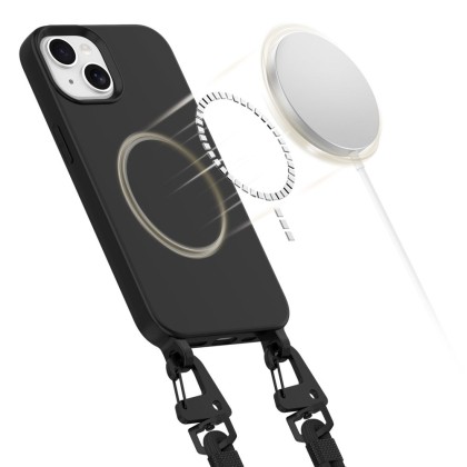 Кейс с ремък и MagSafe за iPhone 15 от Tech-Protect Magnecklace - Черен