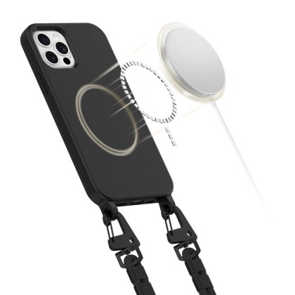 Кейс с ремък и MagSafe за iPhone 12 / 12 Pro от Tech-Protect Magnecklace - Черен