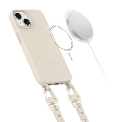 Кейс с ремък и MagSafe за iPhone 13 от Tech-Protect Magnecklace - Cosmic Latte