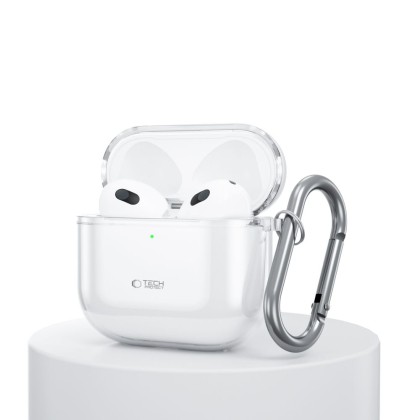 Силиконов калъф с карабинер за слушалки Apple AirPods 4 от Tech-Protect FlexAir - Прозрачен