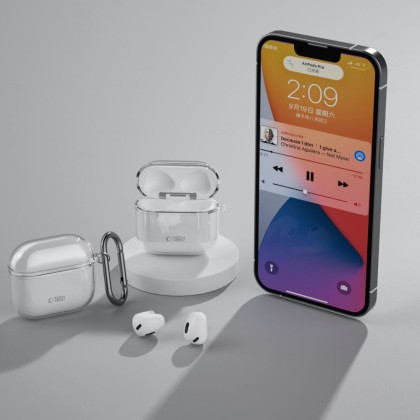 Силиконов калъф с карабинер за слушалки Apple AirPods 4 от Tech-Protect FlexAir - Прозрачен