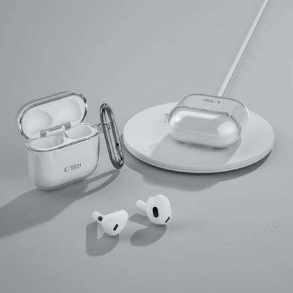 Силиконов калъф с карабинер за слушалки Apple AirPods 4 от Tech-Protect FlexAir - Прозрачен