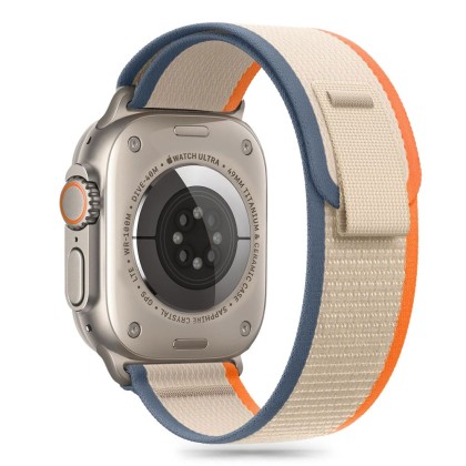 Найлонова каишка за Apple Watch 6/7/8/9/10/SE/Ultra 1-2 (44/45/46/49 mm) от Tech-Protect Nylon Stripe - Cream/Orange