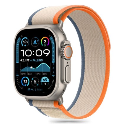 Найлонова каишка за Apple Watch 6/7/8/9/10/SE/Ultra 1-2 (44/45/46/49 mm) от Tech-Protect Nylon Stripe - Cream/Orange