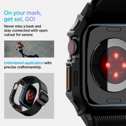 Текстилна каишка и кейс за Apple Watch 10 (46mm) от Spigen Lite Fit Pro - Черен мат