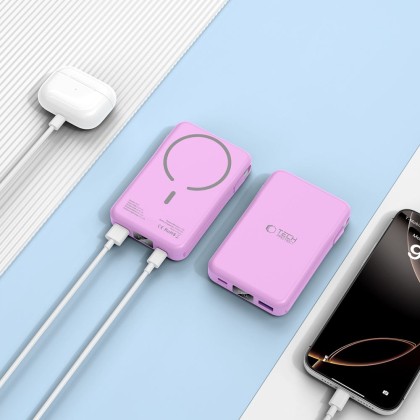 Външна батерия с MagSafe и кабели USB-C и Lightning от Tech-Protect PB31 LifeMag 10 000 mAh - Lavender