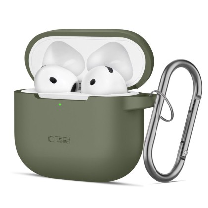 Силиконов калъф за слушалки Apple AirPods 4 от Tech-Protect Silicone Hook - Olive Green