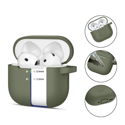 Силиконов калъф за слушалки Apple AirPods 4 от Tech-Protect Silicone Hook - Olive Green