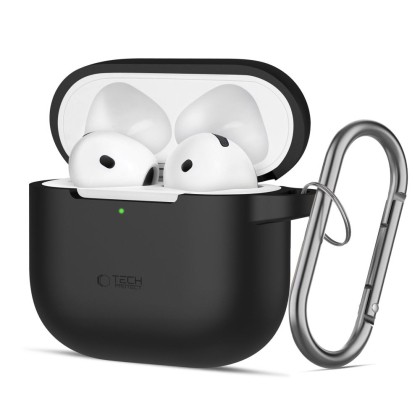 Силиконов калъф за слушалки Apple AirPods 4 от Tech-Protect Silicone Hook - Черен