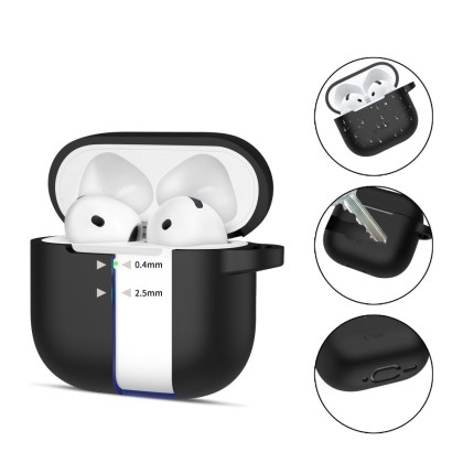 Силиконов калъф за слушалки Apple AirPods 4 от Tech-Protect Silicone Hook - Черен