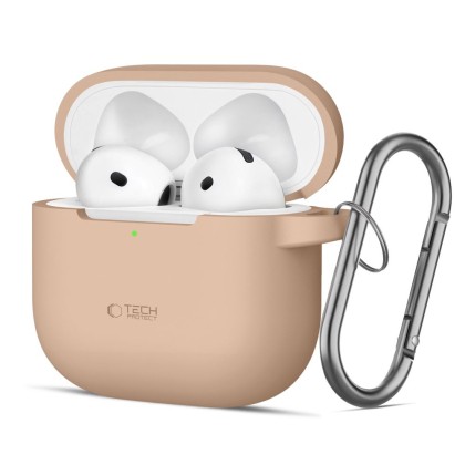 Силиконов калъф за слушалки Apple AirPods 4 от Tech-Protect Silicone Hook - Caffe Latte