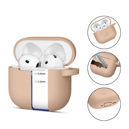 Силиконов калъф за слушалки Apple AirPods 4 от Tech-Protect Silicone Hook - Caffe Latte