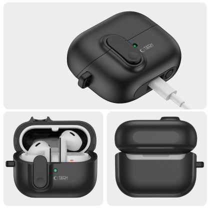 Твърд калъф с карабинер за слушалки Samsung Galaxy Buds 3 / 3 Pro от Tech-Protect Slim Hook - Черен