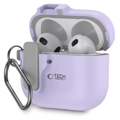 Твърд калъф с карабинер за слушалки Apple AirPods 4 от Tech-Protect Slim Hook - Lavender