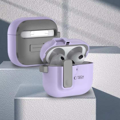 Твърд калъф с карабинер за слушалки Apple AirPods 4 от Tech-Protect Slim Hook - Lavender