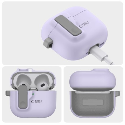 Твърд калъф с карабинер за слушалки Apple AirPods 4 от Tech-Protect Slim Hook - Lavender