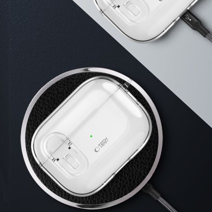 Твърд калъф с карабинер за слушалки Apple AirPods Pro 1 / 2 от Tech-Protect Slim Hook - Прозрачен