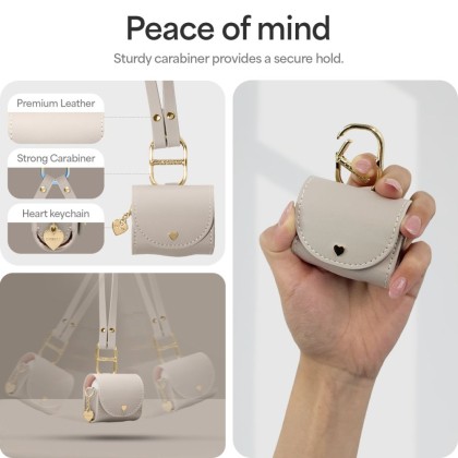 Кожен калъф тип чанта за Apple AirPods 4 от Spigen Cyrill Mini Bag - Dark Beige