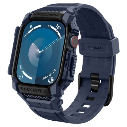 Удароустойчив кейс с каишка за Apple Watch 10 (46mm) от Spigen Rugged Armor Pro - Navy Blue