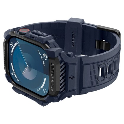 Удароустойчив кейс с каишка за Apple Watch 10 (46mm) от Spigen Rugged Armor Pro - Navy Blue