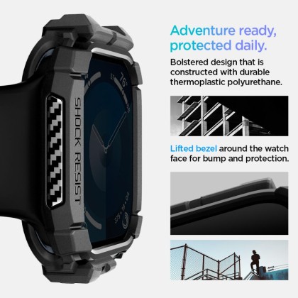 Удароустойчив кейс за Apple Watch 10 (46mm) от Spigen Rugged Armor - Черен мат