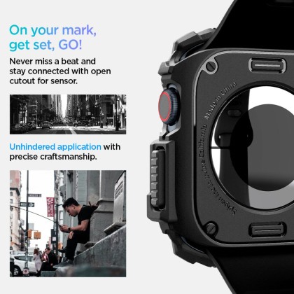 Удароустойчив кейс за Apple Watch 10 (46mm) от Spigen Rugged Armor - Черен мат